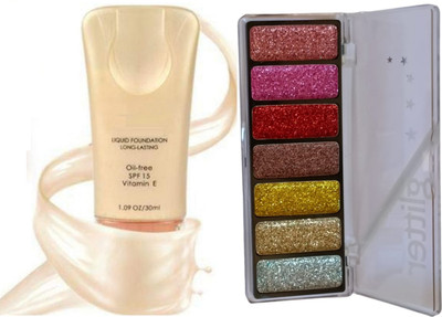 HUZURLU multi color eye shadow palette and with combo liquid foundation(2 Items in the set)