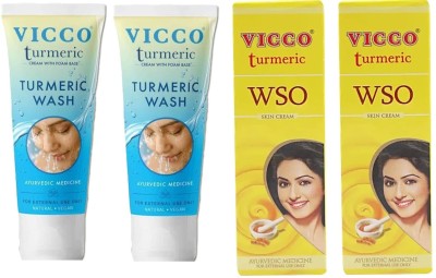 VICCO Turmeric Face Wash (2x70g) & WSO Skin Cream (2x60g)(4 Items in the set)