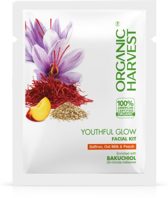 Organic Harvest Youthful Glow Facial Kit: Saffron, Oat Milk & Peach - Mini | Boosts Glow(5 x 5 g)