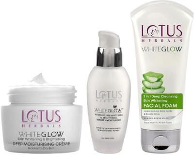 LOTUS HERBALS WhiteGlow Skin Brightening Deep Moisturising Cream SPF20 PA+++60G, Serum 30ML with 3 In 1 Deep Cleansing Facial Foam 100g(3 Items in the set) LOTUS HERBALS WhiteGlow Skin Brightening Deep Moisturising Cream SPF20 PA+++60G, Serum 30ML with 3 In 1 Deep Cleansing Facial Foam 100g(3 Items in the set)