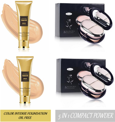 Luipui Premium New Age Defying Color Intense Foundation & 5 in 1 Shining Luster Compact Powder(4 Items in the set)