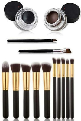 ghorela Music Flower Gel Eyeliner + 10-Piece Makeup Brush Set pack of 02(1 Items in the set)