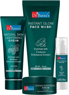 Dr Batra's Skin Fairness Serum - 50 G, Face Wash Instant Glow - 200 gm, Natural Skin Lightening Cream - 100 gm and Intense Moisturizing Cream -100 G (Pack of 4)(4 Items in the set)