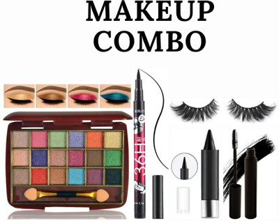 lately 18color shimmer glitter/eyeshadow with eyeliner kajal mascara & false eyelash(5 Items in the set)