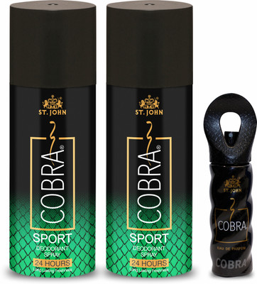 ST.JOHN Cobra Deo Sport (150 Ml Pack of 2) Deodorant Body Spray and Cobra Perfume 15ml(3 Items in the set)