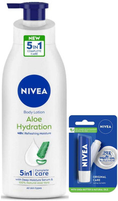 NIVEA Aloe Hydration 400ml lotion & Original Care Lipbalm Set of 2(2 Items in the set)