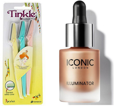 INDIANA HUDA ORIGINAL(Champagne Shimmer)Iconic illuminator highlighter AND Tinkle Razor for Face|Eyebrow Razor | Painless Facial Hair Remover(2 Items in the set)