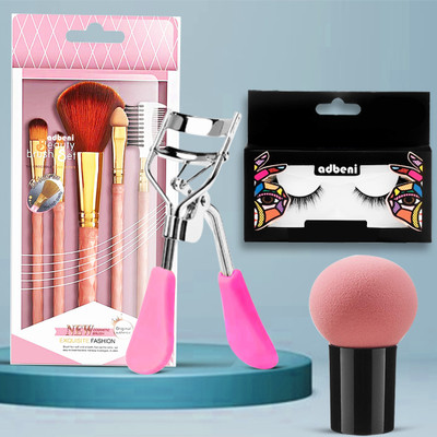 adbeni Makeup Brush Set Mushroom Beauty Blender Eyelashes & Lash Curler(4 Items in the set)