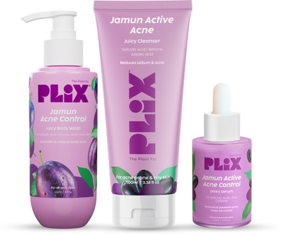 The Plant Fix Plix Jamun Skincare Combo, Cleanser, Body Wash and Active Acne Serum Combo For Active Acne(3 Items in the set)