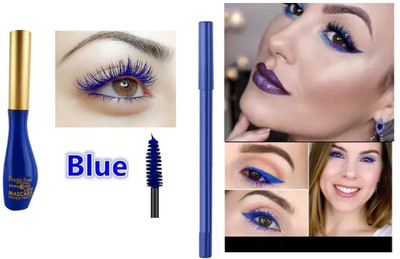 Latixmat Blue Eyelashes Fast Dry Curling Lengthening Mascara & Blue matte finish pencil Kajal(2 Items in the set)