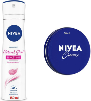 NIVEA Natural Glow Smooth Skin Deodorant - 150ml & Cream - 60ml(2 Items in the set)