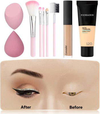 HUDA CRUSH Beauty Complete Makeup Practice Combo Kit with 5p Brushes, Concealer, Foundation, makeup practice face and 2 pcs Sponges(10 Items in the set)
