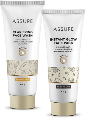 ASSURE Clarifying Face Wash (Neem seed and Carrot seed oil beads) 60g & Instant Glow Face Pack 60g(2 Items in the set)