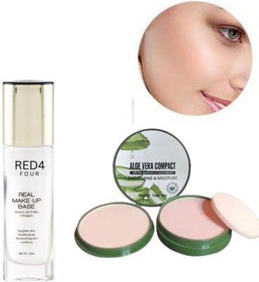 RED4 Aloevera compact pack of 1+ Highlighter primer pack of 1(1 Items in the set)