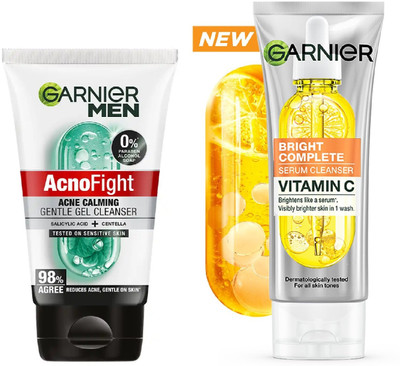 Garnier Men AcnoFight Acne Calming Gel Cleanser with Salicylic Acid & Centella-100g+Vitamin C Cleanser FaceWash-100g(2 Items in the set)