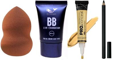 BLUEMERMAID NEW CONCEALER +FOUNDATION + BLACK PENCIL + MAKEUP BLENDER COMBO(4 Items in the set)