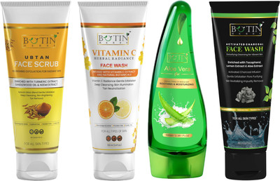 Botinherbs Ubtan Face Scrub, Alovera gel, Vitamin C & Charcoal Facewsh Combo 100ml(4 Items in the set)