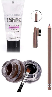 Herrlich FLAWLESS LOOK TUBE PRIMER WITH BROWN EYEBROW PENCIL & BLACK BROWN GEL EYELINER COMBO(3 Items in the set)