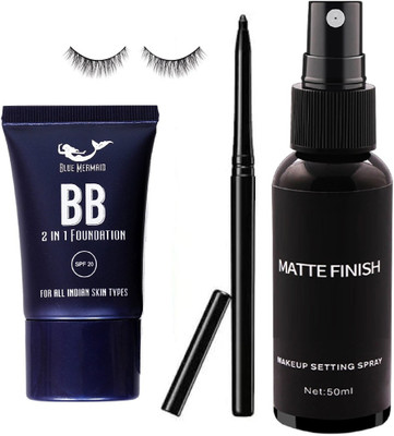 SEUNG Makeup Combo For Women Set Of 4 Kajal ,Makeup Fixer ,3d Eyelashes , Foundation(4 Items in the set)