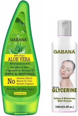 GABANA Natural Aloe Vera Beauty Face Gel (130ml) & Glycerine for Skin Hydration (100ml)(2 Items in the set)