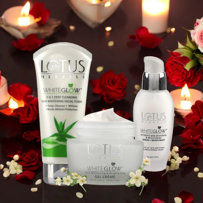 LOTUS HERBALS WhiteGlow Skin Brightening Gel Crème SPF 25 PA+++60G, Serum+ Moisturiser 30ML with 3 In 1 Deep Cleansing Facial Foam 50g(3 Items in the set)
