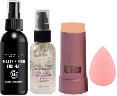 Latixmat COMBO FACE PRIMER ,CONCEALER PAN STICK , FACE SETTING SPRAY & MAKEUP BLENDER(4 Items in the set)