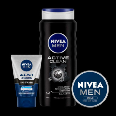 NIVEA Active Clean 250ml Sg All in one 100ml fw and Men cream30ml Combo of 3pcs(3 Items in the set)