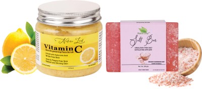 nature leaf Combo of Vitamin C Skin Brightening Face Scrub (200g) and Himalayan Pink Salt Handmade Soap (100g) for Men and Women(2 Items in the set)