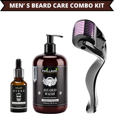 Phillauri Beard Growth combo for men Beard (Growth Oil 30ML + Beard Wash 200ML + Derma Roller 0.5mm)(1 Items in the set)