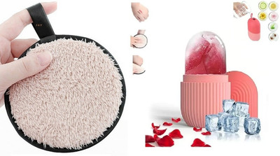 Zailie Best Quality Multicolor Skin Cleaning Puff With Ice Roller Reusable Massage Tool(2 Items in the set)