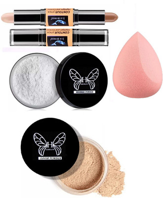 BLUEMERMAID GORGEOUS MAKEUP LOOK BB FOUNDATION DUAL CONTOUR STICK COLOR CHANGING SLIVER HIGHLIGHTER& LOOSE POWDER COMBO(4 Items in the set)