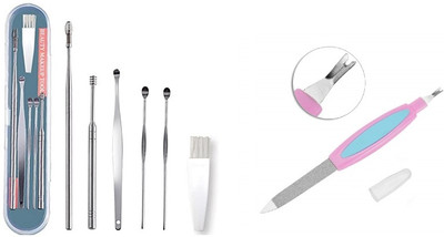 Lusty soul Ear Wax Cleaner Removable Tool Kit with Brush with a Storage Box Nail Filer and buffer Different color-2 Pieces(7 Items in the set)