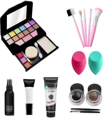 mkldsrh 6155 make up kit with make up brushes with beauty blenders fixer primer charcoal mask gel eyeliner for face make up kit(7 Items in the set)