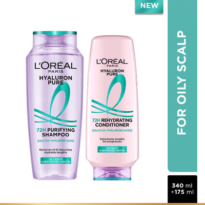 L'Oréal Paris Hyaluron Pure Shampoo & Conditioner Combo For Oily Scalp & Dry Hair 340ml+175ml(2 Items in the set)