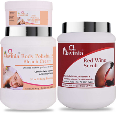 CLAVINIA Body Polishing Bleach Cream 1 Kg + Wine Scrub 1000 ml ( Pack Of 3)(3 Items in the set)