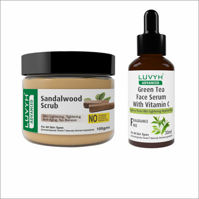 LUVYH Sandalwood Scrub - 100gm and GreenTea Face Serum With Vitamin C 30 ml(2 Items in the set)