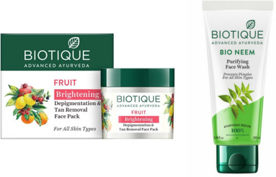 BIOTIQUE Fruit Face Pack 75gm & Neem Face Wash 100 ML(2 Items in the set)