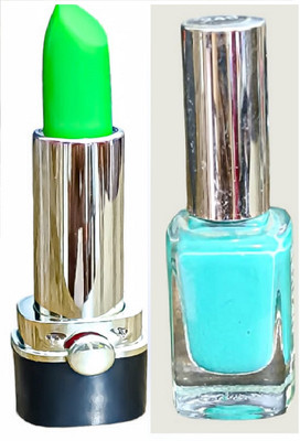Luipui GREEN NAIL POLISH AND GREEN COLOUR CHANGE TO PINK LIPSTICK PACK OF 2(1 Items in the set)