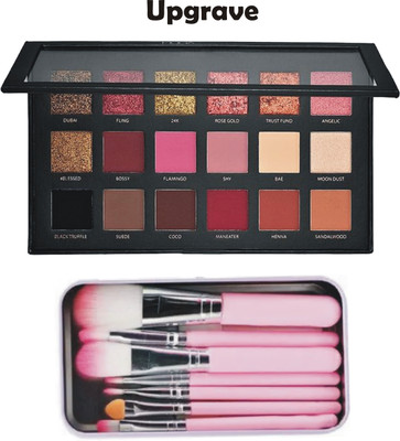 upgrave Mini Pink Makeup Brush (Pack of 7) & Colours matte Textured Eyeshadow palette RH-2(8 Items in the set)