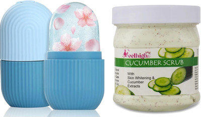 feelhigh Ice Roller-10ml -multicolor -With cucumber scrub enriched with Cucumber extract-500ml(2 Items in the set)