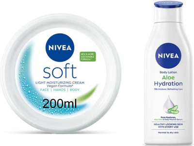 NIVEA Aloe Hydration Lotion 200ml & Soft Light Moisturizer Cream 200ml (Pack of 2)(400 ml)