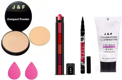 Zailie Face Compact, 5 in1 Red Lipstick, Blender Puff(2),Primer(4 Items in the set)