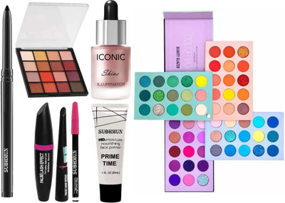 SUBHMUN Long Lasting Kajal & Studio Professional Eyeshadow, 3in1 Eye Combo, Primer, Highlighter & Color Board 60 Shades Eyeshadow(11 Items in the set)
