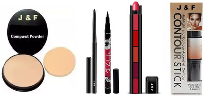 Zailie Face Compact Powder,Eyeliner,Contour Stick, 5 in 1 Red Lipstick,Kajal(5 Items in the set)