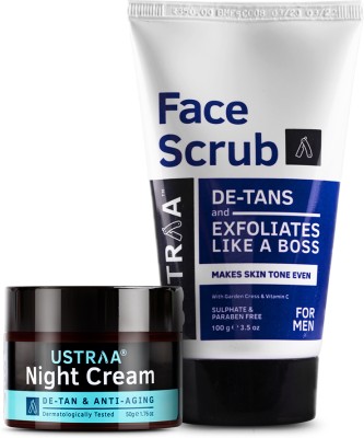 USTRAA De -Tan Face Scrub -100 g & Night Cream - De-tan and Anti-aging - 50 g(2 Items in the set)