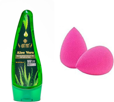 HITAN ALOE VERA MULTIPURPOSE BEAUTY GEL WITH 2 BEAUTY PUFF(3 Items in the set)
