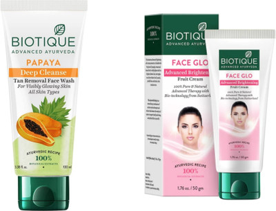 BIOTIQUE Papaya Face Wash 100 ML & Face Glo Fruit Cream 50g(2 Items in the set)