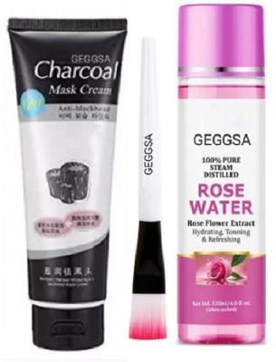 Geggsa Charcoal Peel Of Mask With Rose Water & Brush(3 Items in the set)