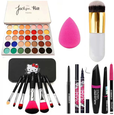 SUBHMUN Kajal & Puff & 3in1 36H Eyeliner, Jaclyn Hill Eyeshadow & 7pc Makeup Brush & Bullet Brush(15 Items in the set)
