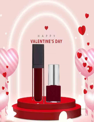 REIMICHI Non Transfer Smudge Proof Longlasting Liquid Matte Lipstick with HD High-Shine Non Toxic Professional Maroon Nail Polish(2 Items in the set)